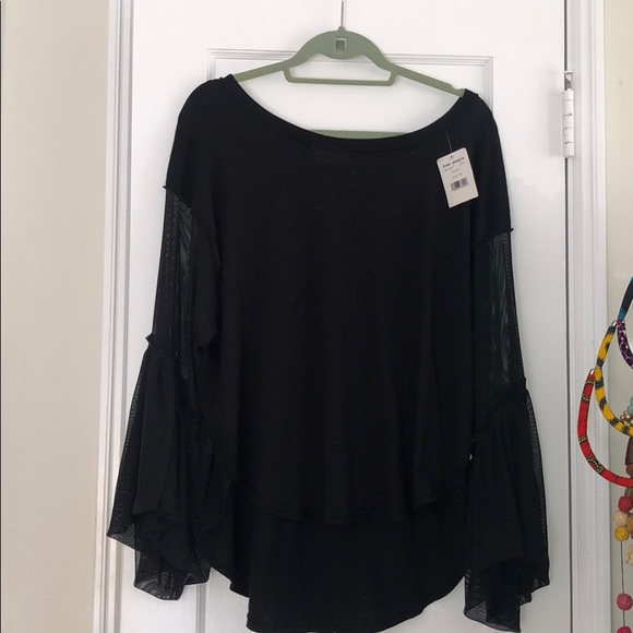 NWT! Free People Black Bell Sleeve Blouse - Picture 4 of 6